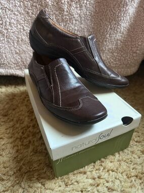 Natural Soul By Naturalizer Women’s Brown “Flor” Leather Slip-On Oxfords NIB